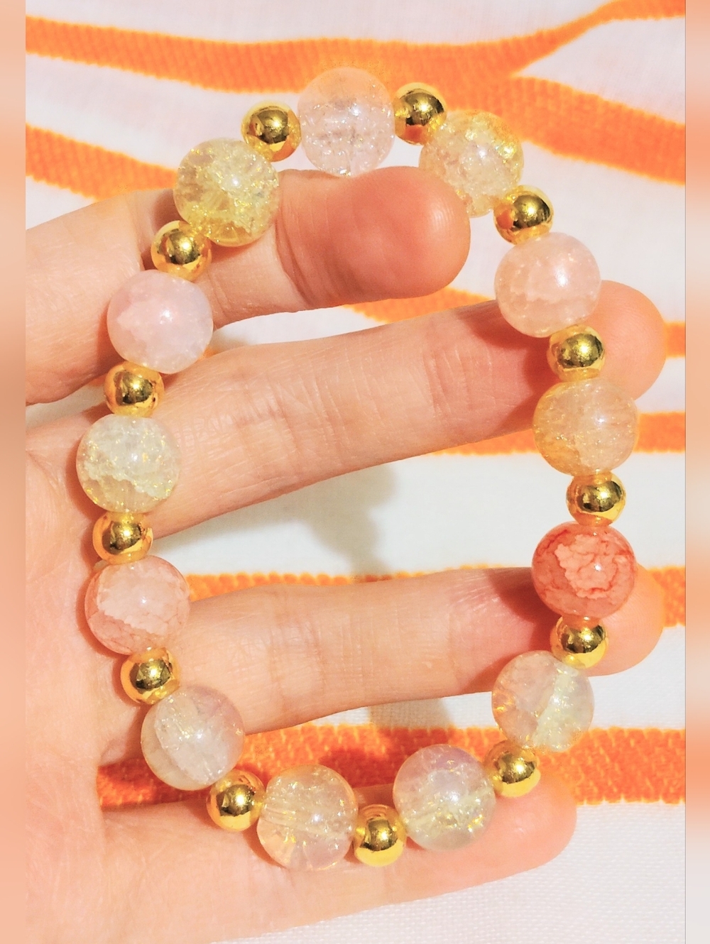 Handmade Glass Bracelet One Of A Kind. Pink Lemonade. Size 7'' Yellow And Pink